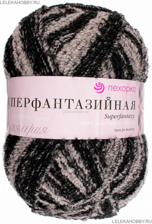 Пряжа ПЕХОРКА Супер фантазийная // 075 // 714 // Черно-серый