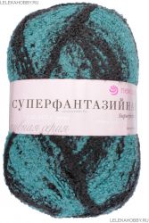 Пряжа ПЕХОРКА Супер фантазийная // 075 // 782 М // Бирюза/черный